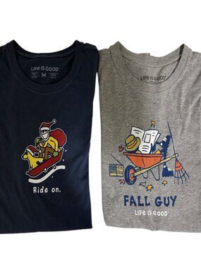 Life is Good Mens T Shirts Ride On Fall Guy Medium Large Lot of 2